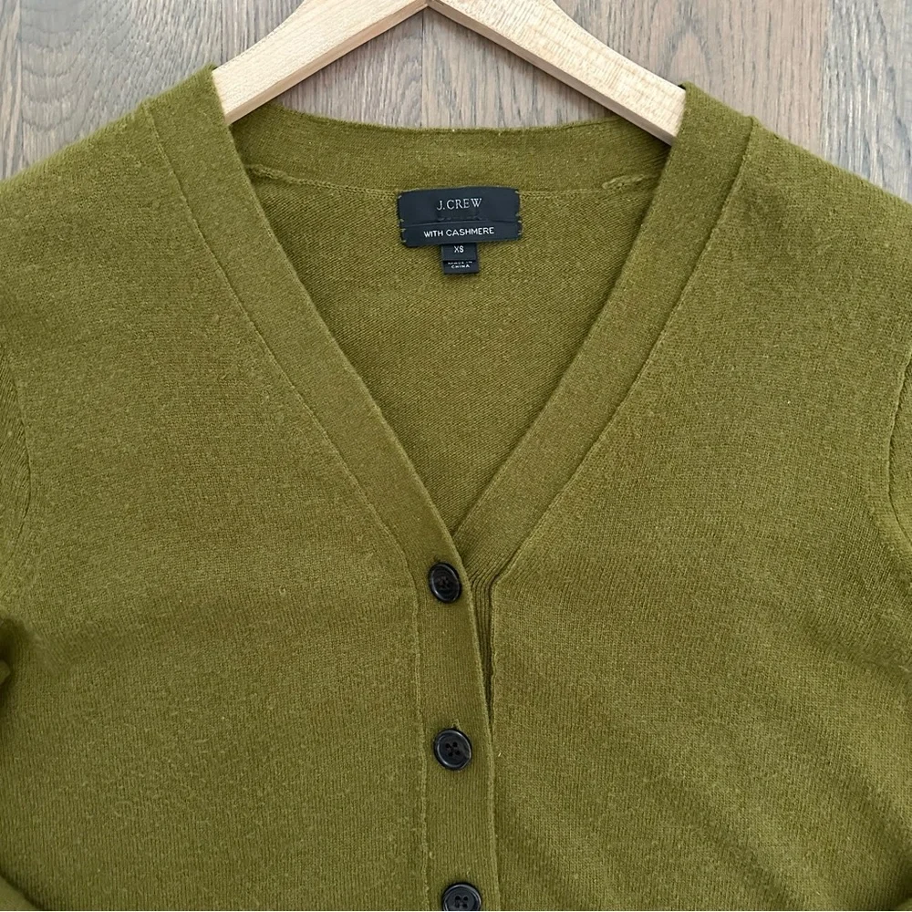J. Crew V-Neck Long Sleeve Cashmere Blend Cardigan Sweater in Light Oregano XS
